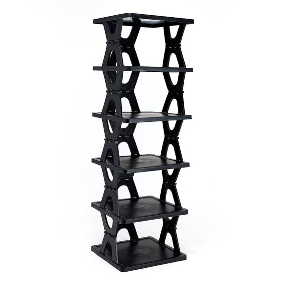 NEW P.S. Home Collapsible 6 Tier Shelf BLACK 10.5" X 10.5" X 34"TALL - Picture 1 of 3